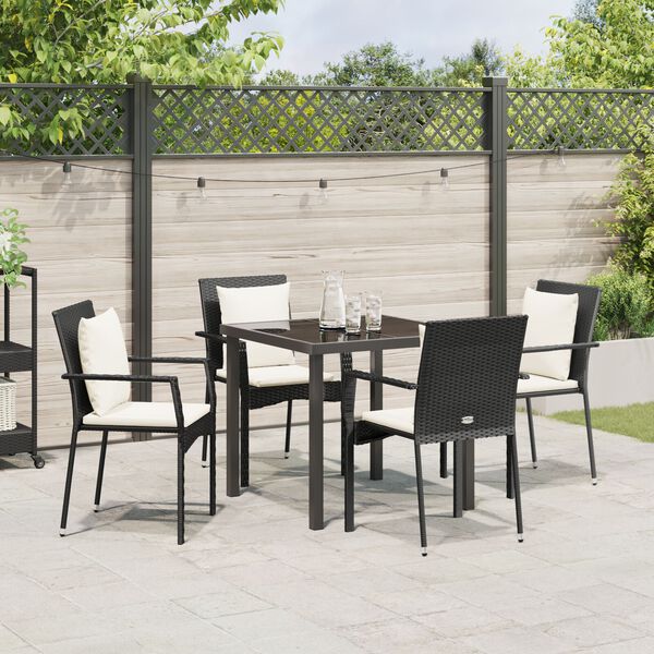 vidaXL Tuin eettafelset met kussen 5 pcs Zwart poly rattan