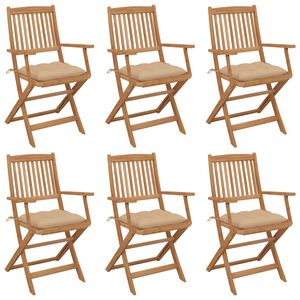 vidaXL Inklapbare stoelen 6 st met kussens massief acaciahout