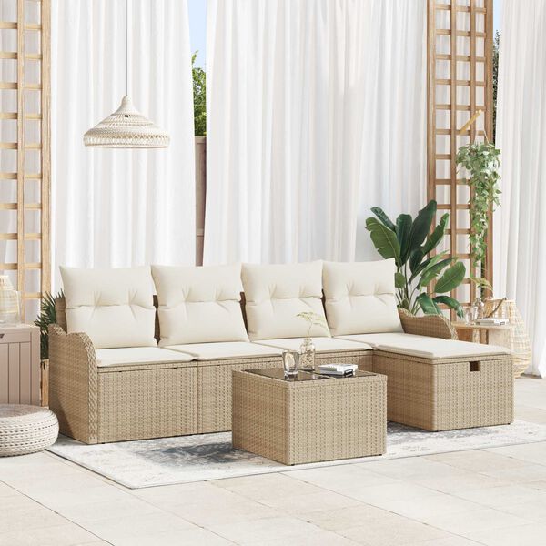 vidaXL Tuin Sofa Set met kussen 6 pcs Beige en Crème poly rattan