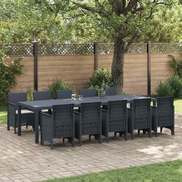 vidaXL Tuin Eetset 11 pcs Antraciet en Crème Poly rattan en Aluminium