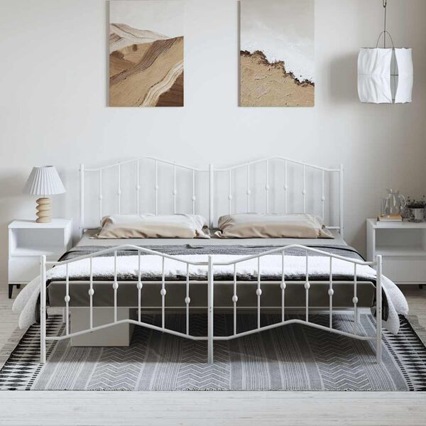 vidaXL Bedframe met hoofd- en voeteneinde metaal wit 183x213 cm