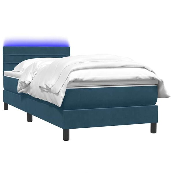 vidaXL Boxspring met matras en LED fluweel donkerblauw 80x220 cm