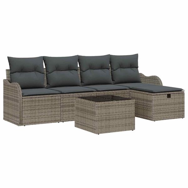 vidaXL Tuin Sofa Set met kussen met opslag 6 pcs Grijs Poly riet