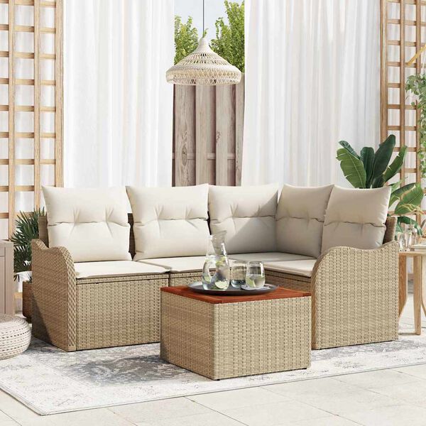 vidaXL Tuinbankenset met opslag 5 pcs Beige en Cr&egrave;me poly rattan