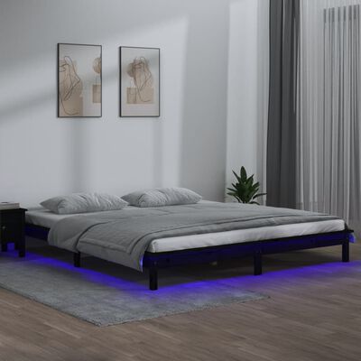 vidaXL Bedframe LED massief hout zwart 140x190 cm