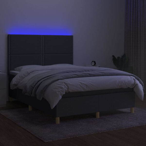 vidaXL Boxspring met matras en LED stof donkergrijs 140x200 cm