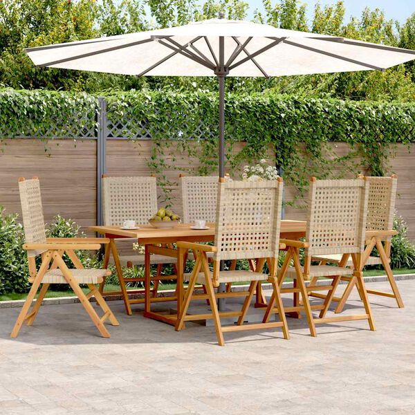 vidaXL 7-delige Tuinset poly rattan en massief hout beige