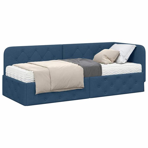 vidaXL Hoekbedframe met matras met hoofdeinde Blauw 80 x 200 cm Stof