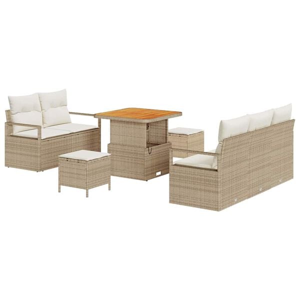 vidaXL Tuinbankenset met kussen 8 pcs Beige poly rattan
