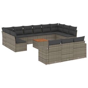 vidaXL 14-delige Loungeset met kussens poly rattan grijs