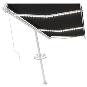 vidaXL Luifel handmatig uittrekbaar met LED 600x300 cm antracietkleur