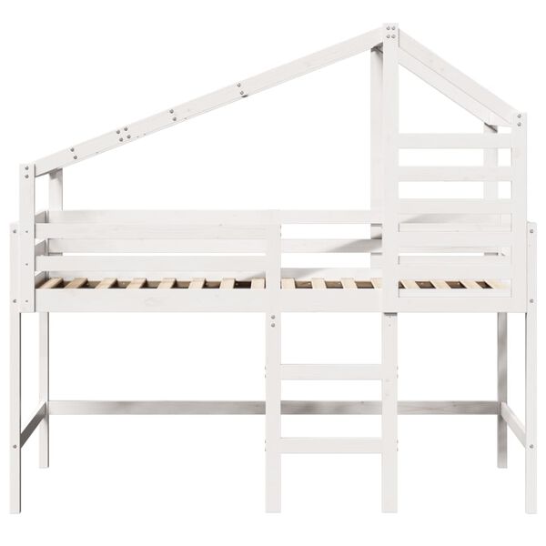 vidaXL Halfhoogslaper met ladder en bedhuis grenenhout wit 90x190 cm