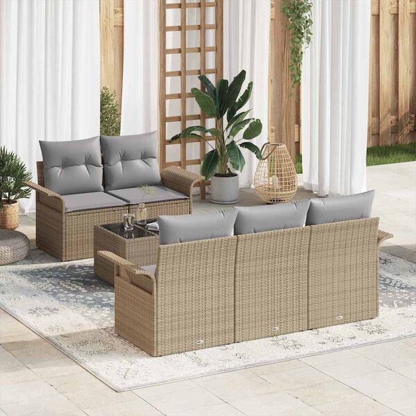 vidaXL Bankstel met kussen 6 pcs Beige poly rattan