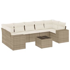 vidaXL 8-delige Loungeset met kussens poly rattan beige