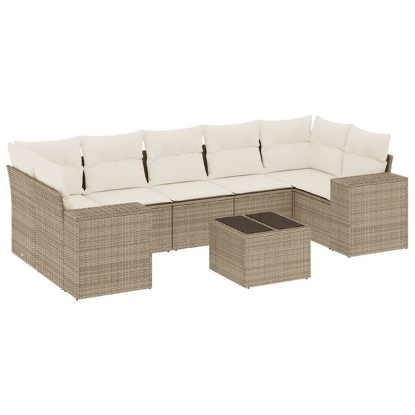 vidaXL 8-delige Loungeset met kussens poly rattan beige