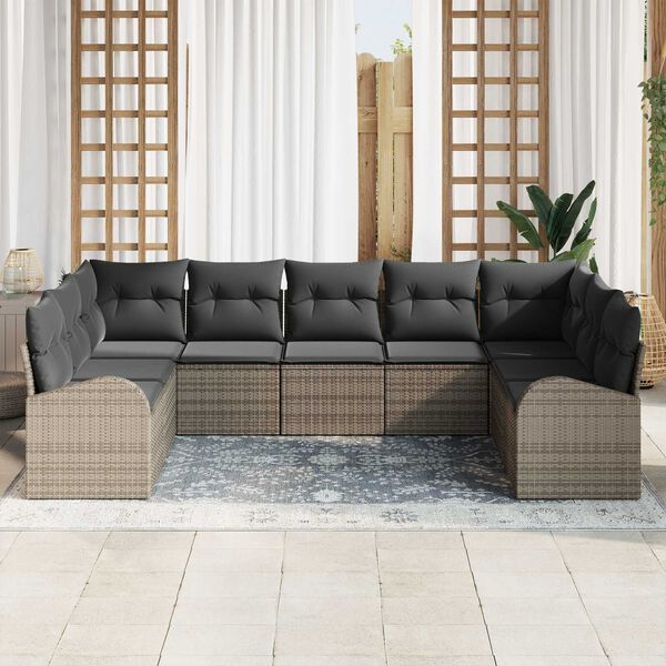 vidaXL Tuin Sofa Set met kussen 9 pcs Grijs Poly riet