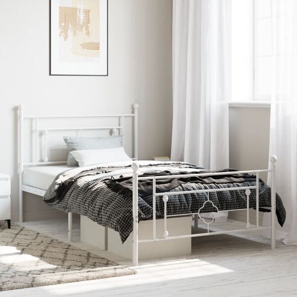 vidaXL Bedframe met hoofd- en voeteneinde metaal wit 107x203 cm
