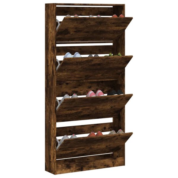 vidaXL Schoenenkast met 4 klaplades 80x21x163,5 cm gerookt eikenkleur