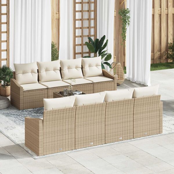 vidaXL Bankstel met kussen met kussen 9 pcs Beige en Cr&egrave;me poly rattan