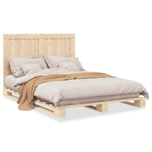 vidaXL Bedframe met hoofdbord massief grenenhout wit 140x200 cm