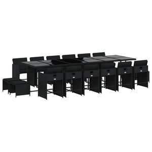 vidaXL 17-delige Tuinset met kussens poly rattan zwart