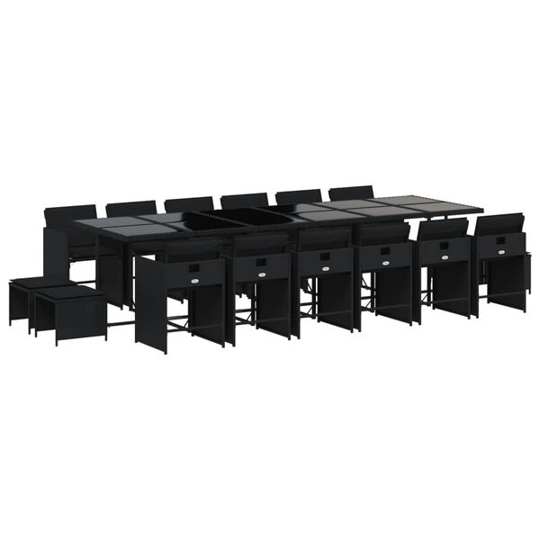vidaXL 17-delige Tuinset met kussens poly rattan zwart