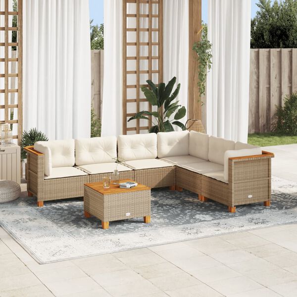 vidaXL 7-delige Loungeset met kussens poly rattan beige