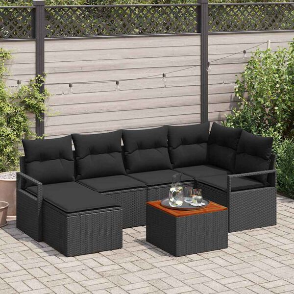vidaXL Tuinbankenset met opslag 7 pcs Zwart poly rattan
