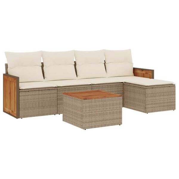 vidaXL 6-delige Loungeset met kussens poly rattan beige