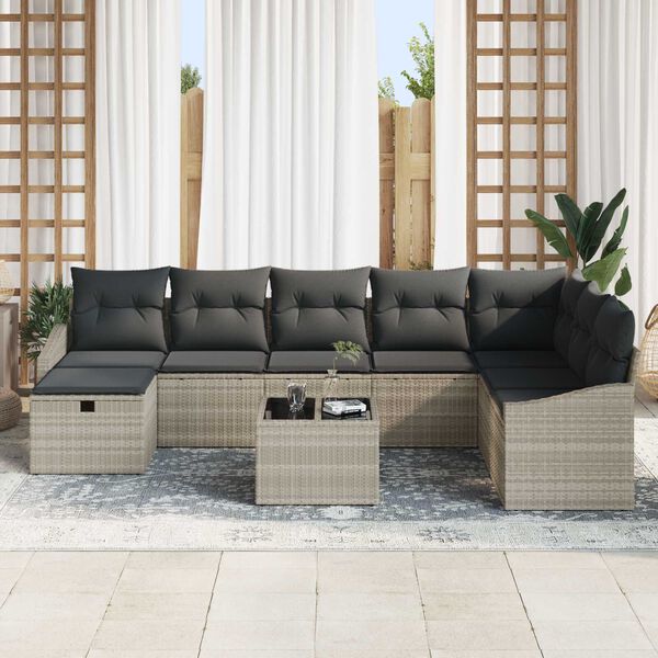 vidaXL Tuin Sofa Set met kussen met opslag 9 pcs poly rattan