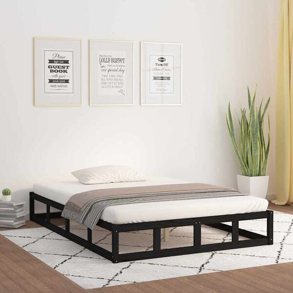 vidaXL Bedframe massief hout zwart 140x190 cm