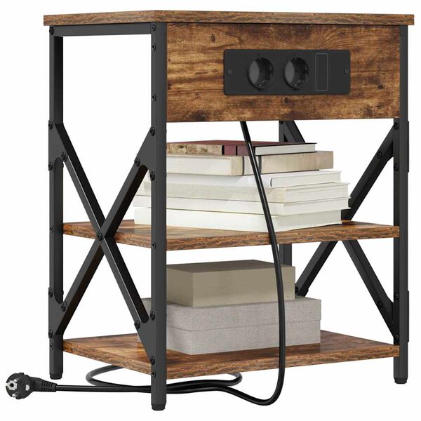 vidaXL Nachtkastje Gerookt eiken 41 x 31 x 51 cm Bewerkt hout