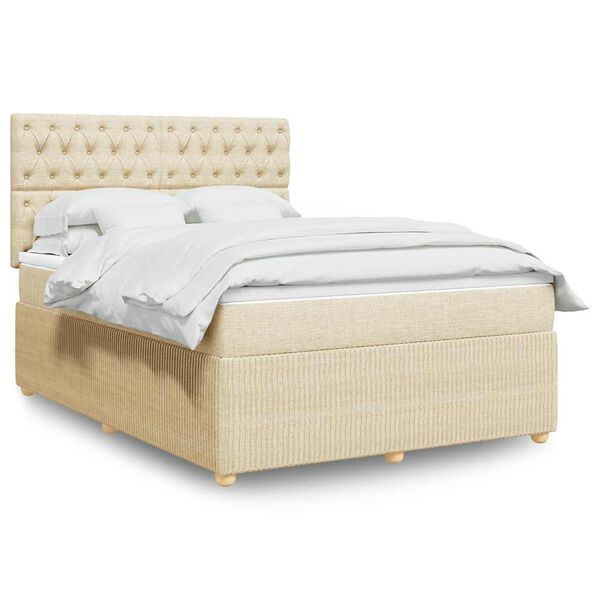 vidaXL Boxspring met matras stof cr&egrave;mekleurig 140x190 cm