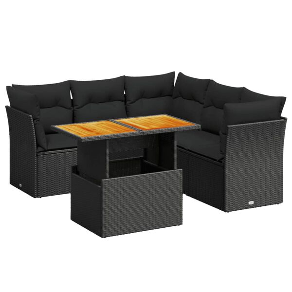 vidaXL 5-delige Loungeset met kussens poly rattan zwart