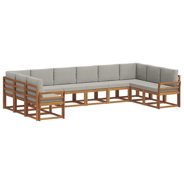 vidaXL Buiten bankenset met kussen 10 pcs Natuurlijk en Lichtgrijs