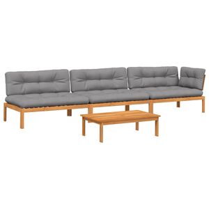 vidaXL 4-delige Loungeset pallet met kussens massief acaciahout