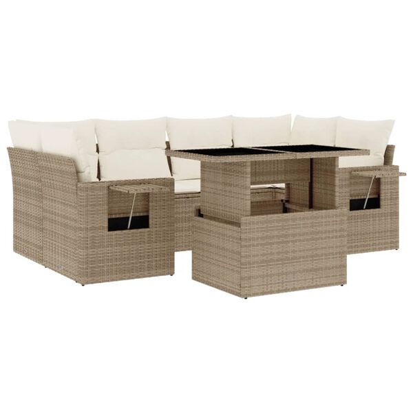 vidaXL 7-delige Loungeset met kussens poly rattan beige