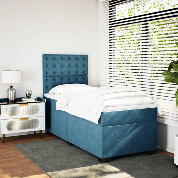 vidaXL Boxspring met matras fluweel blauw 90x190 cm