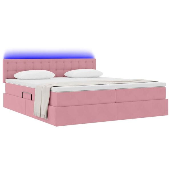 vidaXL Bed met LED-striplichten met opslag Roze 180 x 200 cm Fluweel