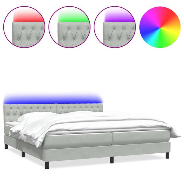 vidaXL Boxspring met matras en LED fluweel lichtgrijs 180x220 cm