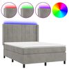 vidaXL Boxspring met matras en LED fluweel lichtgrijs 140x190 cm