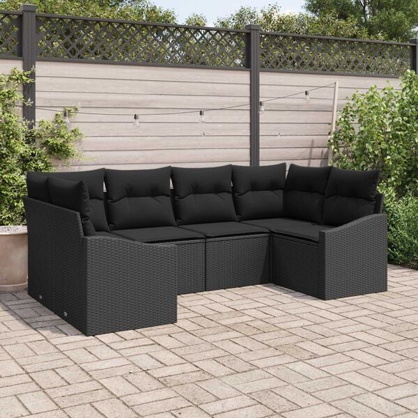 vidaXL Bankstel met kussen 6 pcs Zwart poly rattan