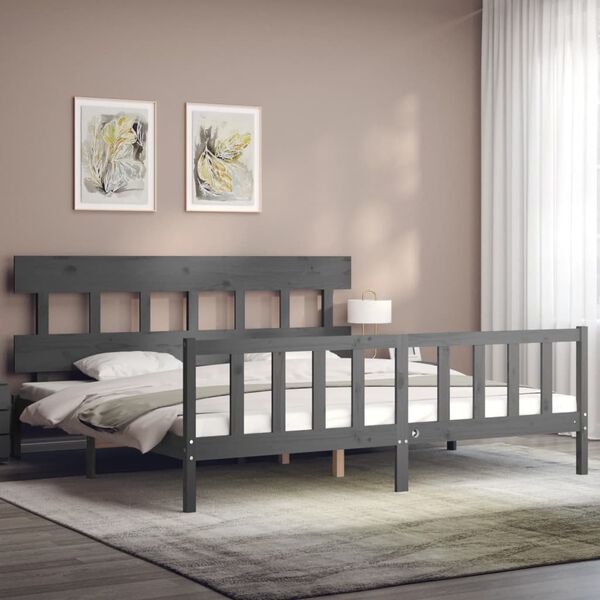 vidaXL Bedframe met hoofdbord massief hout grijs 200x200 cm