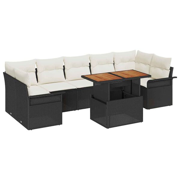 vidaXL Tuin Sofa Set met opslag 8 pcs Zwart Poly riet