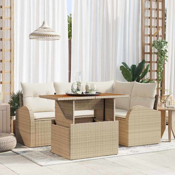 vidaXL Tuin Sofa Set met kussen 5 pcs beige en crèmekleurig