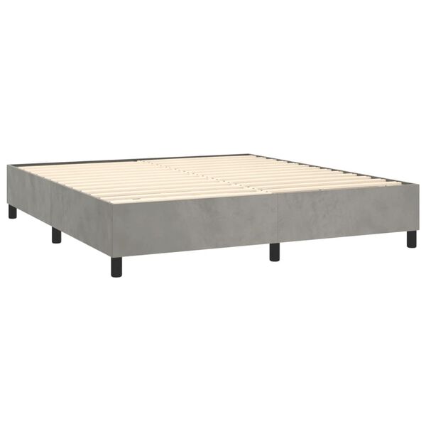 vidaXL Boxspring met matras fluweel lichtgrijs 200x200 cm