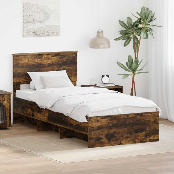 vidaXL Bedframe met hoofdeinde Gerookt eiken 90 x 200 cm Bewerkt hout