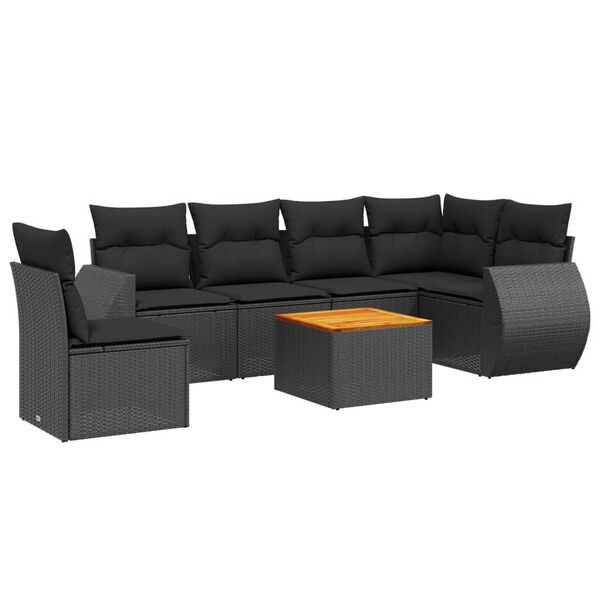 vidaXL 7-delige Loungeset met kussens poly rattan zwart
