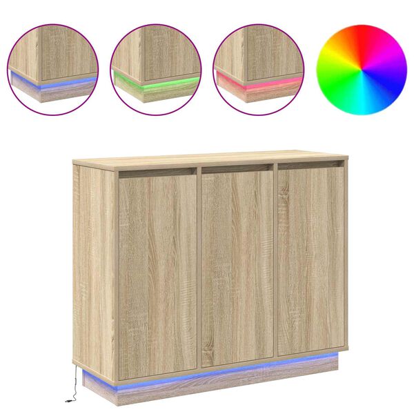 vidaXL LED Sideboard Sonoma Eiken 90 x 32 x 75 cm Bewerkt hout