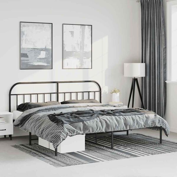vidaXL Bedframe met hoofdbord metaal zwart 183x213 cm